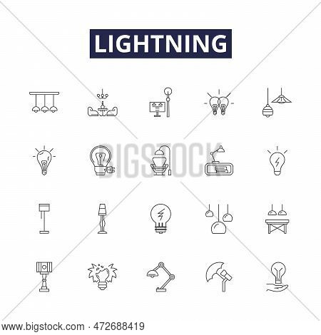 Lightning Line Vector Icons And Signs. Bolt, Flash, Flicker, Strike, Thunder, Illuminate, Spark, Pla