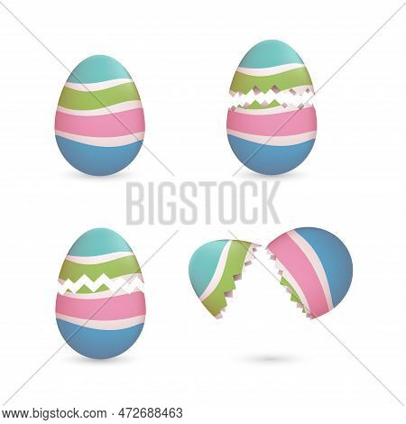 Cracked Easter Eggs Painted With Stripes Set