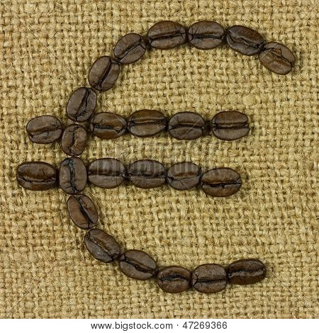 Símbolo del euro de granos de café en saco