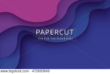 Abstract Purple Dynamic Wavy Papercut Overlap Layers Background. Eps10 Vector