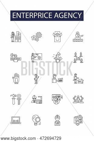 Enterprice Agency Line Vector Icons And Signs. Agency, Business, Consultancy, Solutions, Services, M