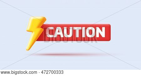 3d High Voltage Icon, Caution. Electric Hazard Sign With Lighting. Caution And Danger Warning Symbol