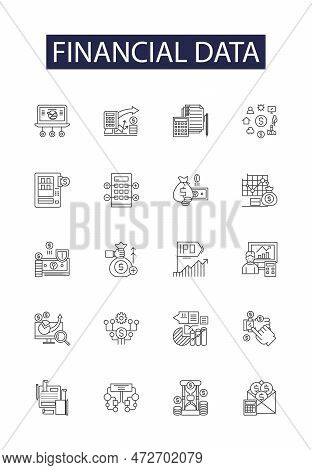 Financial Data Line Vector Icons And Signs. Data, Accounting, Money, Banking, Assets, Investment, St