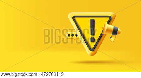Important Announcement 3d Render Soft Shaped Triangle, Yellow With Black Lines, Exclamation Mark And