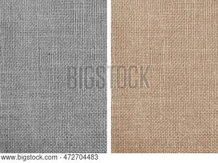 Jute Fabric Texture. Set Of Greyscale And Original Brown- Beige Color. Rasterized Texture Illustrati