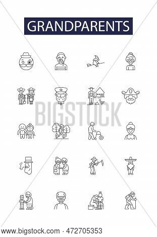 Grandparents Line Vector Icons And Signs. Grandma, Grandpa, Grandfather, Grandmother, Grandad, Grann