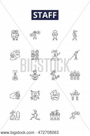 Staff Line Vector Icons And Signs. Employees, Workers, Colleagues, Personnel, Associates, Instructor