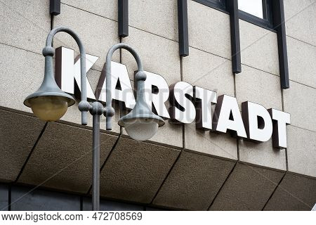 Goslar, Germany - February 18, 2023: Lettering And Neon Sign Of The Department Store Group Karstadt 