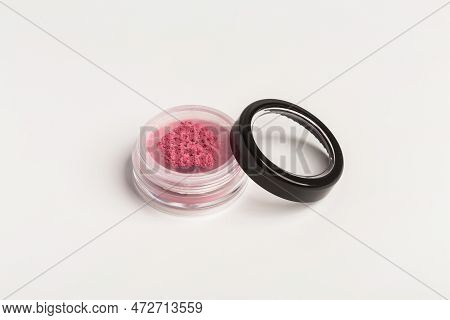 Pink Blush Mineral Powder For Cheeks Cosmetic Product Isolated On White Background
