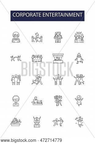 Corporate Entertainment Line Vector Icons And Signs. Corporate, Events, Show, Gala, Party, Arts, Mus