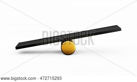 3d Black Balance Weight Seesaw, Leaning Left Side To The Ground On White Background, 3d Illustration