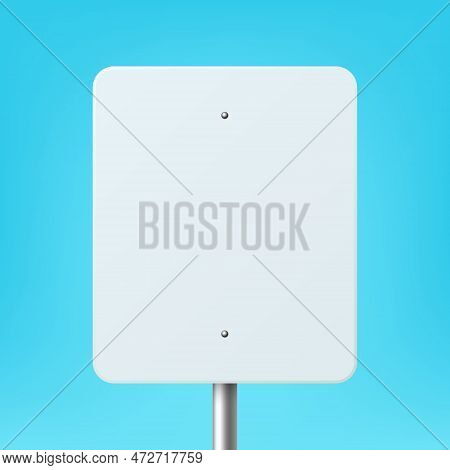 Vector White Blank Rectangular Road Sign Frame Icon Closeup On Blue Background. Road Poiner Plate De
