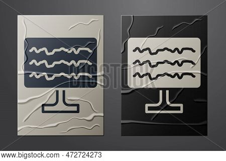 White Encephalogram Icon Isolated On Crumpled Paper Background. Electrical Activity. Paper Art Style