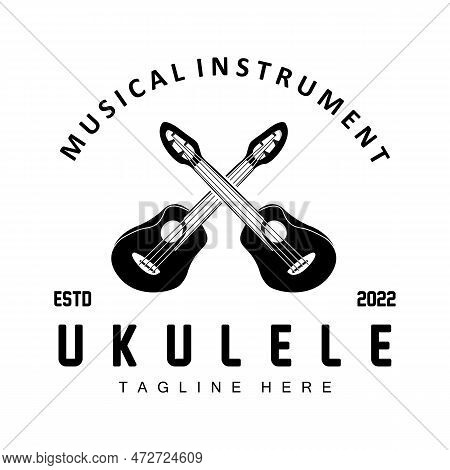 Minimalist Ukulele Music Logo Design, Ukulele Guitar Vector. Ukelele Logo Design