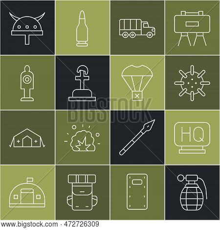 Set Line Hand Grenade, Military Headquarters, Naval Mine, Truck, Soldier Grave, Human Target Sport F