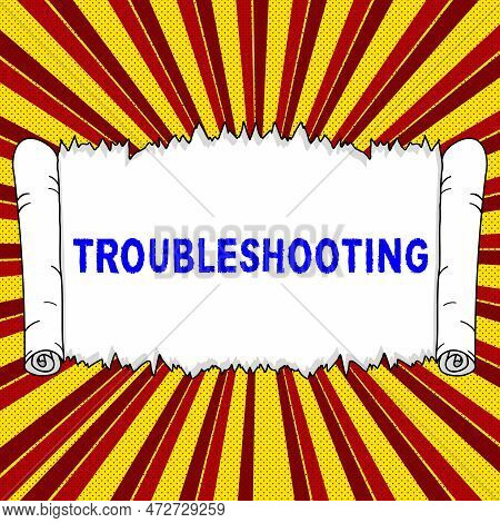 Hand Writing Sign Troubleshooting. Internet Concept An Act Of Investigating Or Dealing With In The P