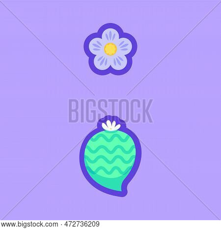 Semicolon Punctuation Mark, Magic Font Element, Cartoon Fairy Tale Comma. Vector Flower And Berry Ty