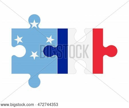 Connected Puzzle Of Flags Of Micronesia And France , Vector