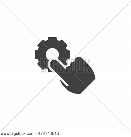 Management Control Vector Icon. Finger Click Gear Filled Flat Sign For Mobile Concept And Web Design