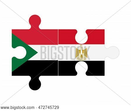 Connected Puzzle Of Flags Of Sudan And Egypt, Vector