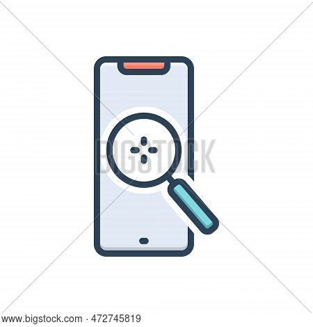 Color Illustration Icon For Searching Exploratory Glass Detect Research Find Magnifier Mobile