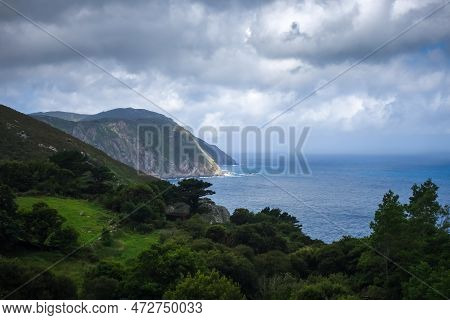 Ocean And Cliffs View From San Andres De Teixido, Galicia, Spain
