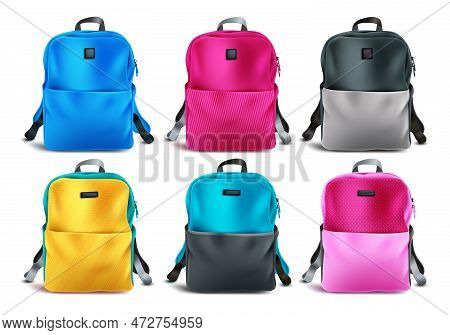 School Bag Vector Set. Back To School Student Bag For Student Back Pack Collection. Vector Illustrat