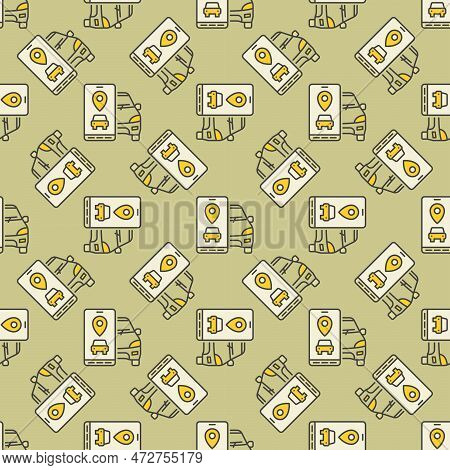 Carsharing App Vector Car And Smartphone Concept Colored Seamless Pattern
