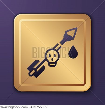 Purple Poison On The Arrow Icon Isolated On Purple Background. Poisoned Arrow. Gold Square Button. V