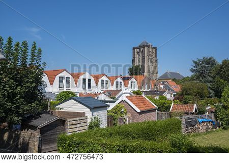 Gardens And Backyards In The Weststraat With Sint Lievensmonstertoren, Tower Of The Sint Lievens Min