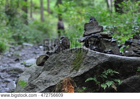 Closeup Shot Of Quarry Stones Stacked In Balance In The Oker Valley In The Harz Mountains In Germany