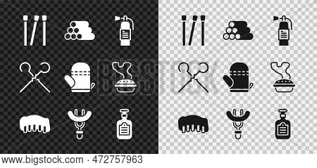 Set Matches, Wooden Logs, Fire Extinguisher, Grilled Pork Bbq Ribs, Sausage On The Fork, Sauce Bottl