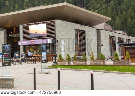 Chamonix Mont-blanc, France - October 4, 2019: Cable Car Station Building To Aiguille Du Midi And St