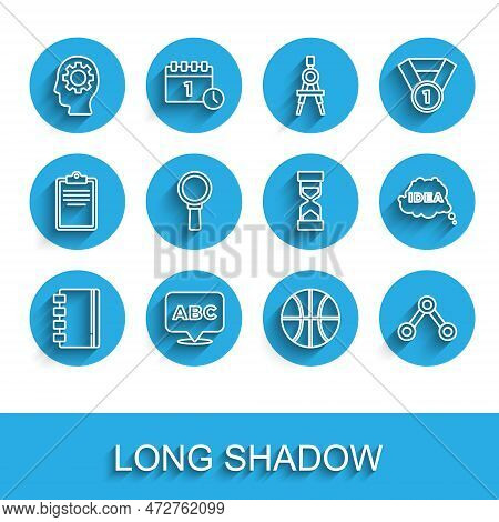 Set Line Spiral Notebook, Alphabet, Head With Gear Inside, Basketball Ball, Molecule, Magnifying Gla