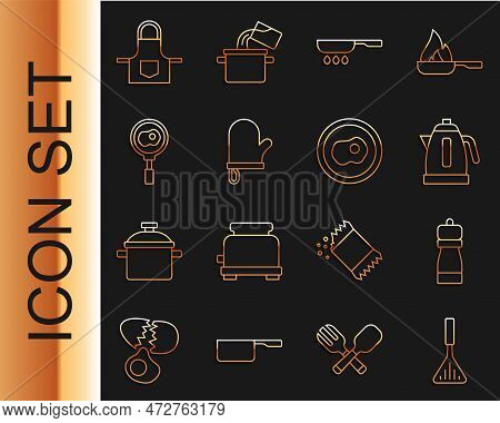 Set Line Barbecue Spatula, Pepper, Electric Kettle, Frying Pan, Oven Glove, Fried Eggs On Frying, Ki