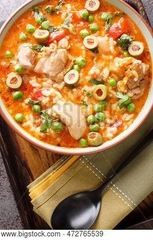 Asopao De Pollo Traditional Puerto Rican Stew Is Rich With Chicken Thighs And Green Olives, Adobo Se
