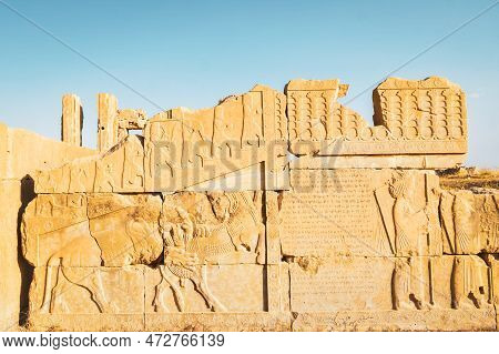 Persepolis, Iran - 8th June, 2022: The Ancient Tombs Of Achaemenid Dynasty Kings Of Persia Are Carve
