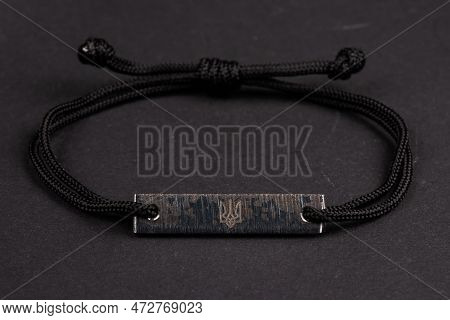 Azovstal Limited Edition Bracelet Made Of Last Portion Of Steel From Azovstal On Dark Background. Em