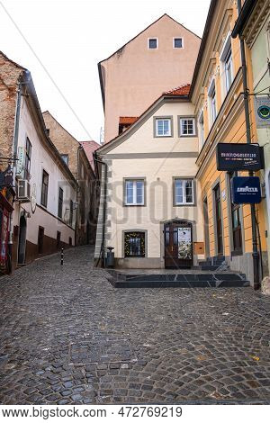 A Cloudy And Rainy Day In The Beautiful Old City. Maribor, Slovenia, Decemaber 10d, 2022.