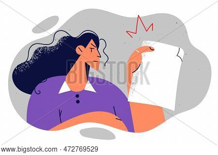 Woman Secretary Carefully Reading Faxed Document Intended For Company Executive Or Business Owner. G