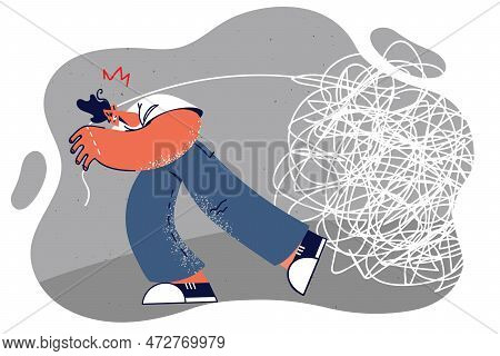 Man Pulls Large Clot Symbolizing Problems From Past That Make It Difficult To Move Forward And Cause