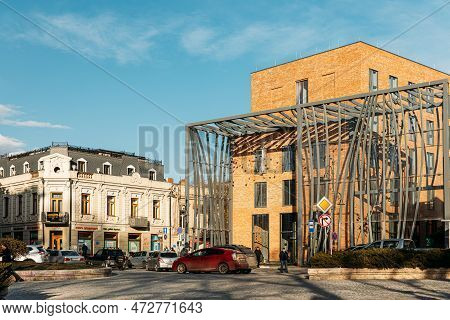 Tbilisi, Georgia - March 28, 2022: View On Davit Aghmashenebeli Ave Is One Of Main Avenues In Histor