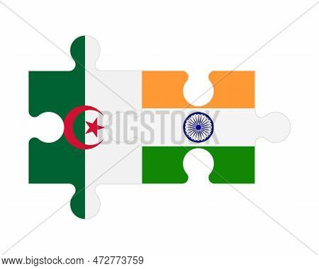 Connected Puzzle Of Flags Of Algeria And India, Vector