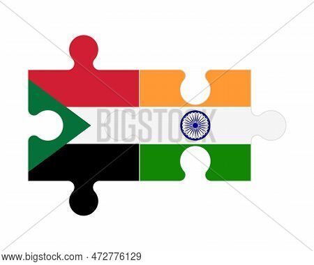 Connected Puzzle Of Flags Of Sudan And India, Vector