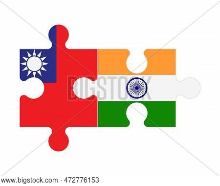 Connected Puzzle Of Flags Of Taiwan And India, Vector