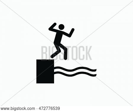 Cliff Diving Icon Dive Leap Jump Jumping Into Water Pool Deck Vector Black White Silhouette Symbol S
