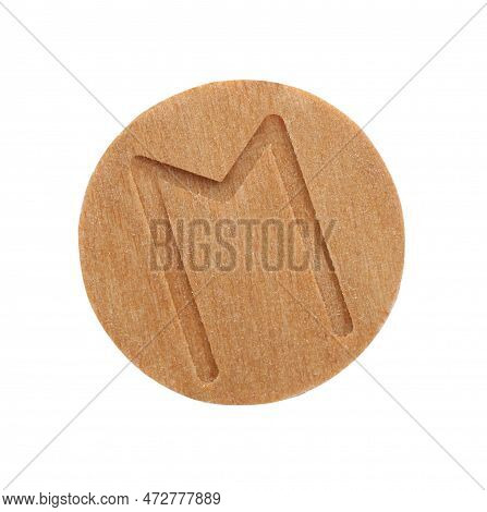 Wooden Rune Ehwaz Isolated On White, Top View