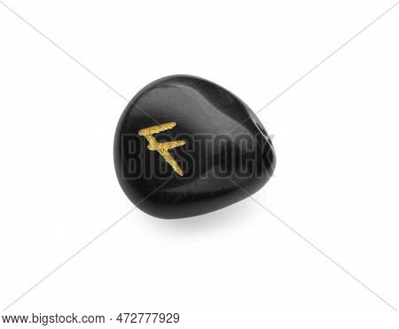 Black Stone Rune Ansuz Isolated On White