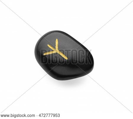 Black Stone Rune Algiz Isolated On White
