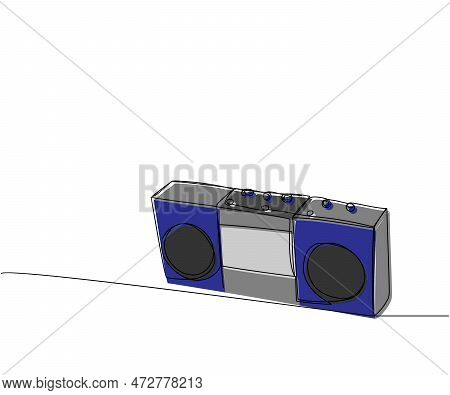 Record Player, Tape Recorder One Line Color Art. Continuous Line Drawing Of Tape, Retro, Cassette, V